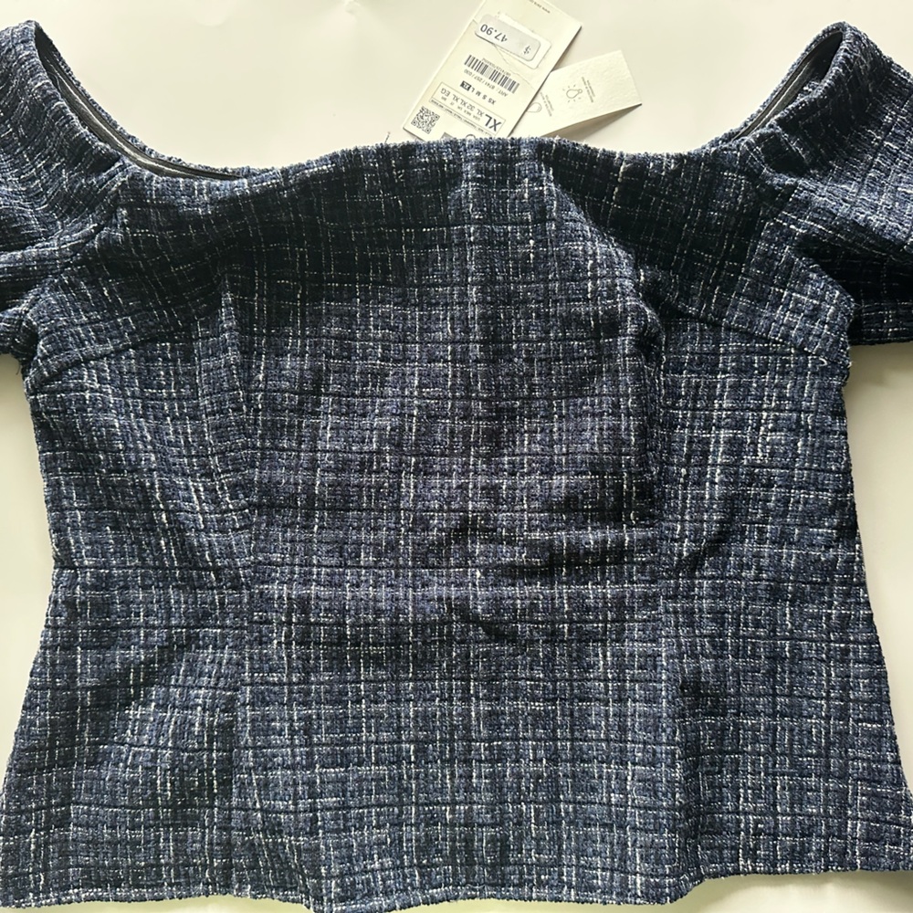 Zara Blue Smocked Off-the-Shoulder Blouse